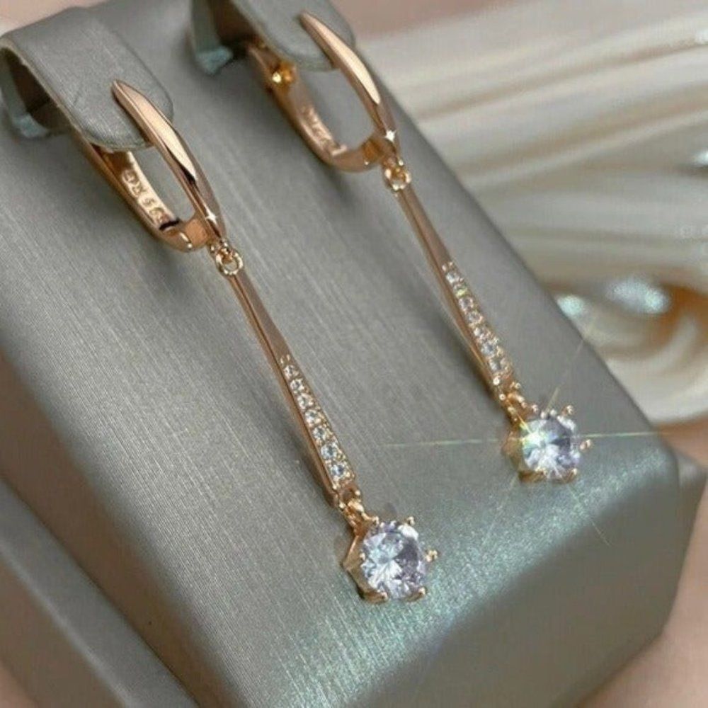 Rose Gold Drop Cubic Zircon Earrings
